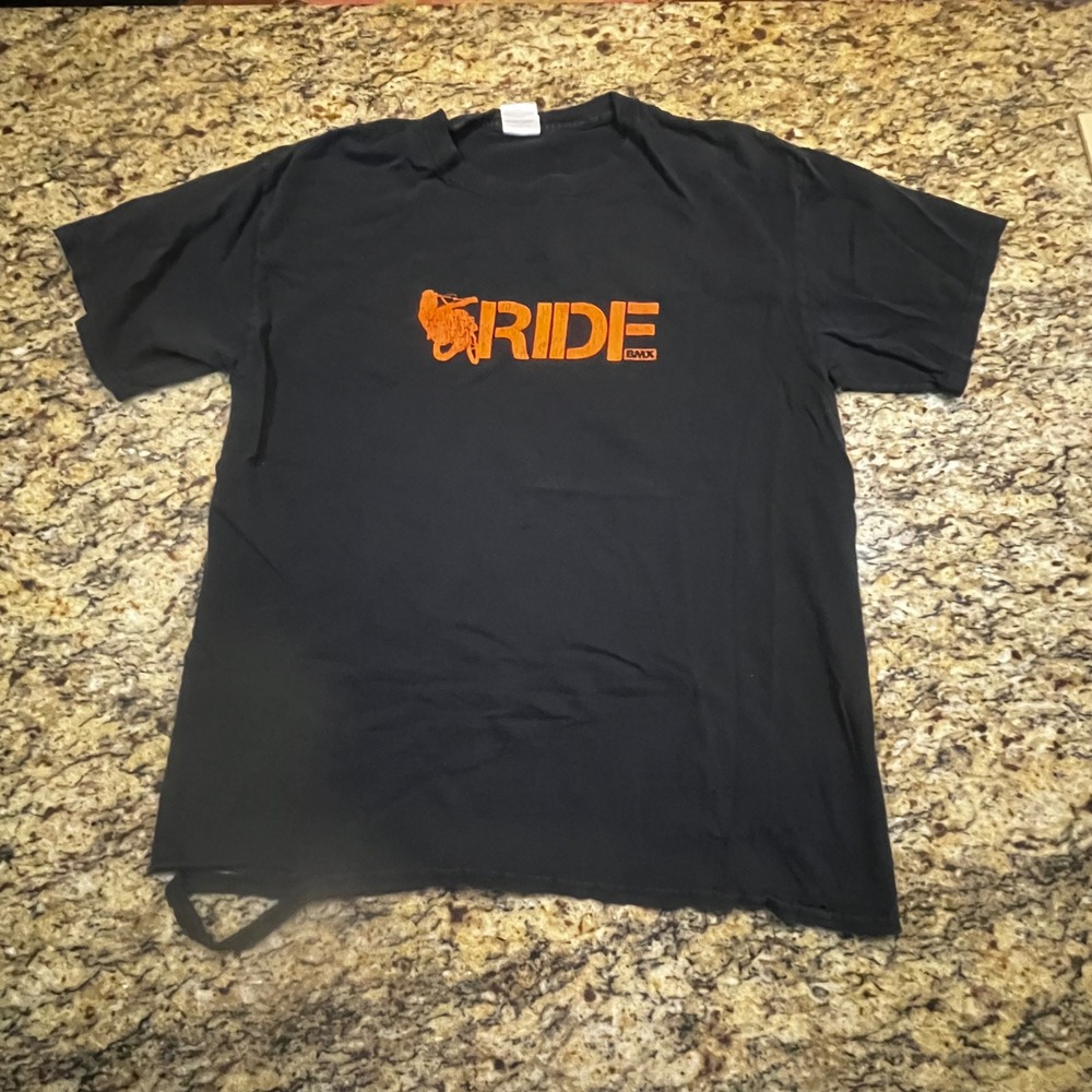 Ride BMX T-Shirt Mens Large Black Orange Graphic Logo Short Sleeve Cotton Tee
